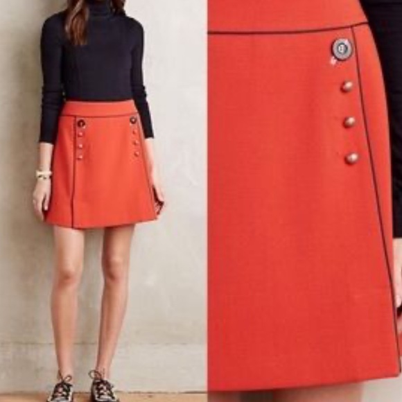 Anthropologie Leifsdottir Regatta Orange A-Line Short Skirt, Retro, Size 6 - Picture 13 of 14